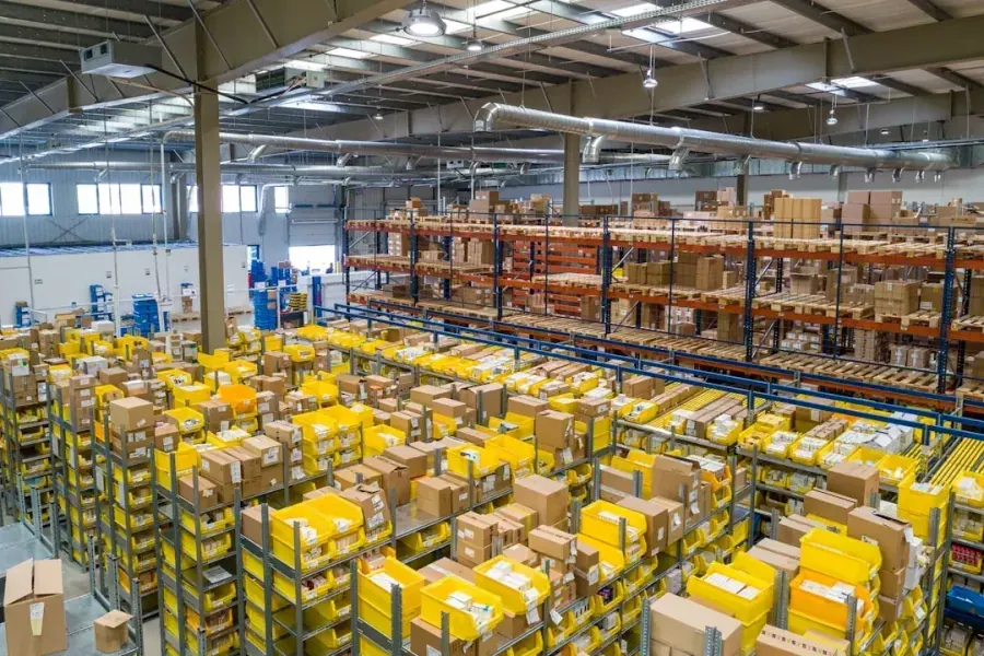Warehouse aisle with logistics shelving