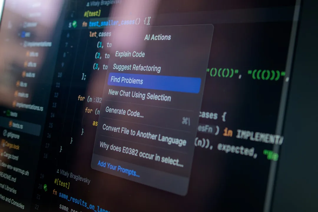 Code editor on a screen in a dark workspace